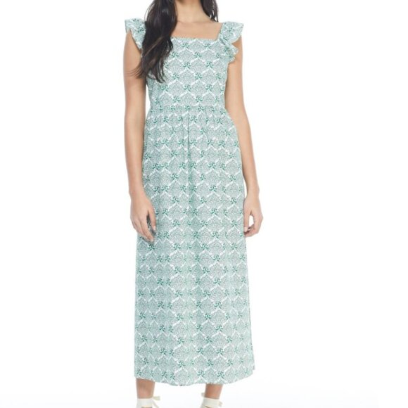 Gal Meets Glam Green Floral Sloane Maxi Dress 100% Cotton Sleeveless Lined US 8 - Picture 7 of 7